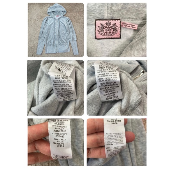 Juicy Couture Y2K 2000’s Light Grey Velour Hooded Zip Up Track Jacket Size Small - Picture 9 of 16